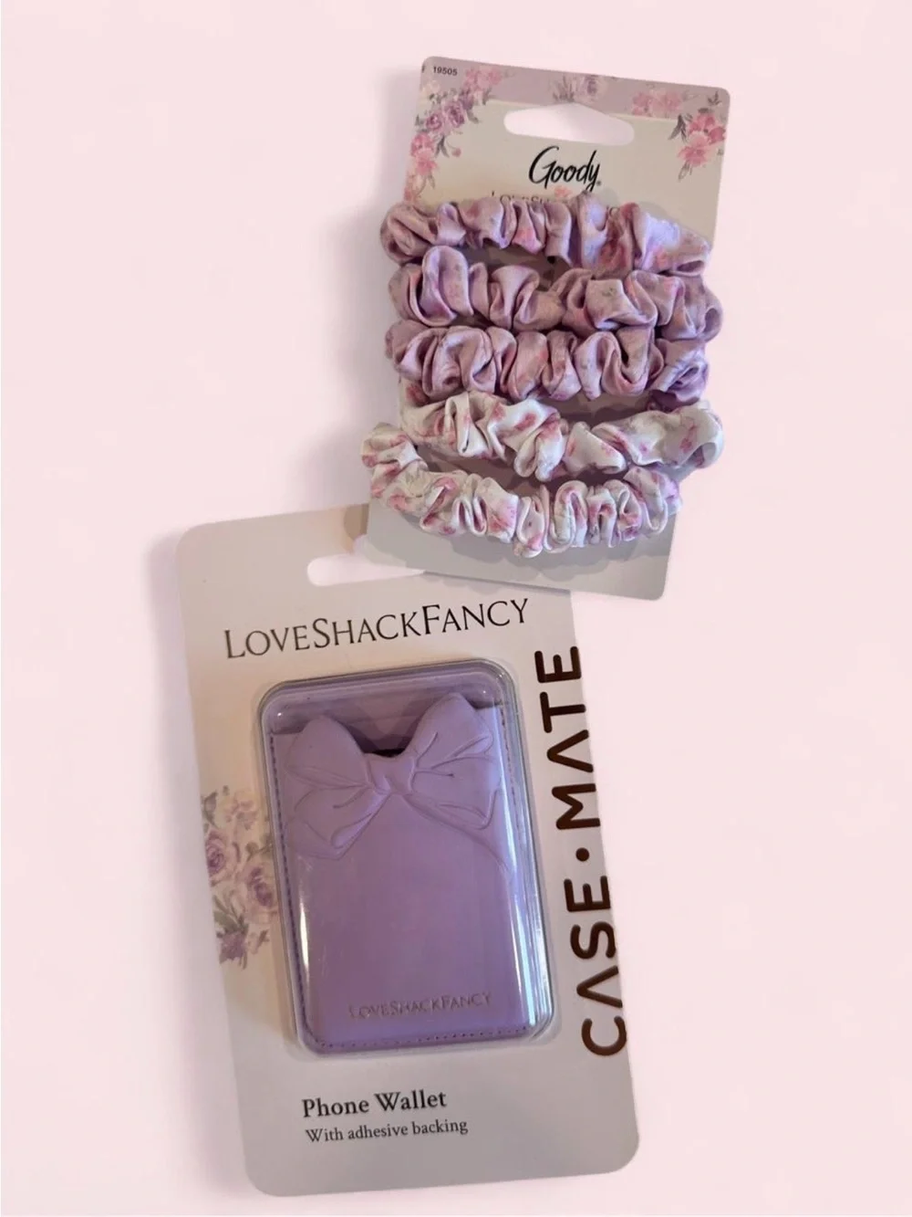 LoveShackFancy Lilac Phone Wallet + Pastel Floral Scrunchies NEW